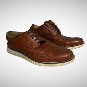 Cole Haan Mens 10.5 W Grand Long Wingtip Oxford Dress Shoes Brown Pre Owned